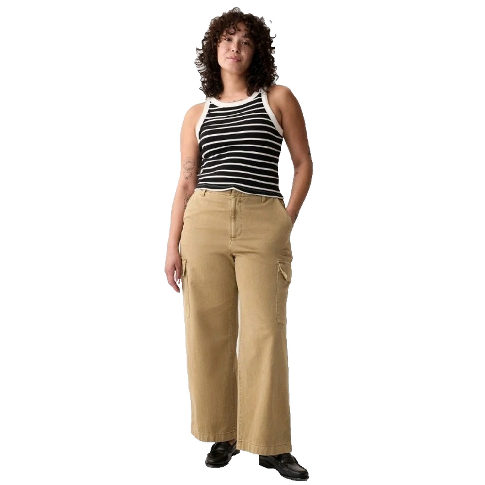 Gap Womens 16 Petite Pants LOOSE KHAKI CARGO Utility 100% Cotton Wide Leg